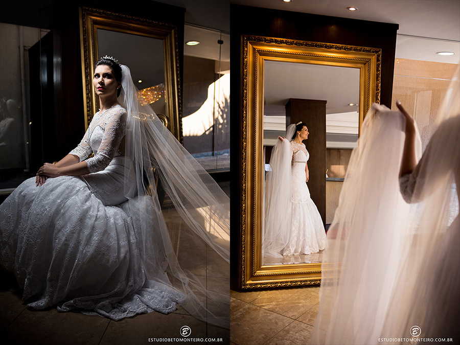 Casamento Nayara e Angelo - Mansão Merano - Curitiba - Fotografia e Filmagem - Estudio Beto Monteiro - Noiva no espelho
